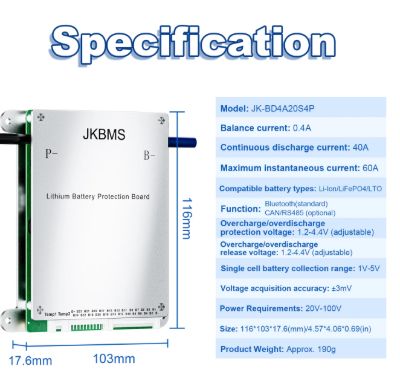 JK-BD4A20S4P 8-20s 40A SMART BMS