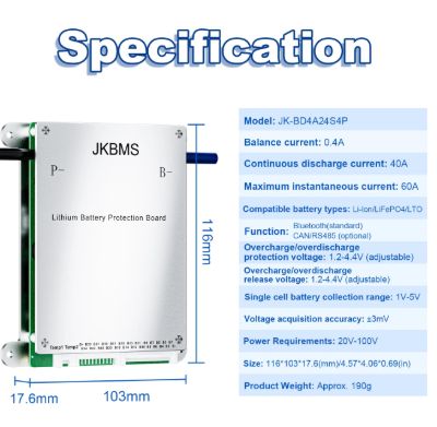 JK-BD4A24S4P 8-24s 40A SMART BMS